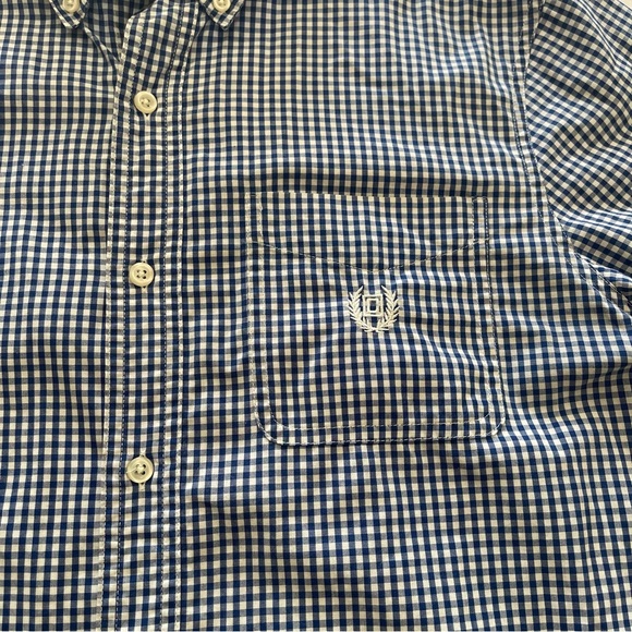 Chaps Men’s Vintage Blue and White Checkered Button-down Collared Short Sleeve S - Picture 2 of 4